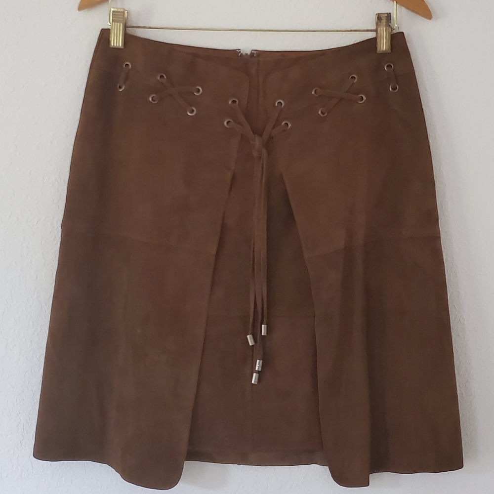 WORTH NEW YORK Chocolate Brown Leather Mini Skirt 4.